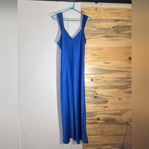 Vintage Lynn La Cava 100% Silk Royal Blue Low Back Gown Formal Dress Womens sz L